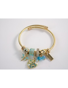 BRANSOLETKA CHARMS Z ZAWIESZKAMI SERCE  ZŁOTA BOHO...