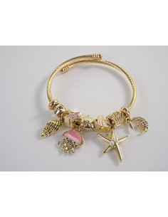 BRANSOLETKA CHARMS Z ZAWIESZKAMI MUSZELKA   ZŁOTA BOHO...
