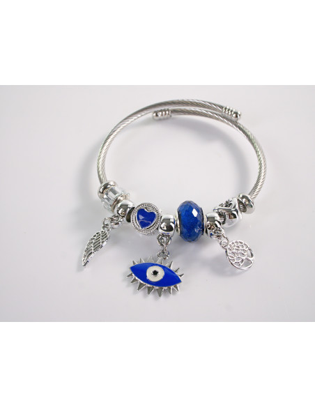 BRANSOLETKA CHARMS Z ZAWIESZKAMI SREBRNA OKO PROROKA BOHO  LOLITA AKCESORIA