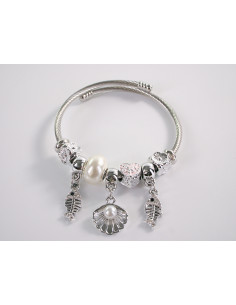 BRANSOLETKA CHARMS Z ZAWIESZKAMI SREBRNA MUSZELKA  BOHO...