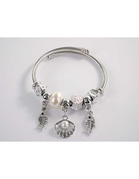 BRANSOLETKA CHARMS Z ZAWIESZKAMI SREBRNA MUSZELKA  BOHO  LOLITA AKCESORIA