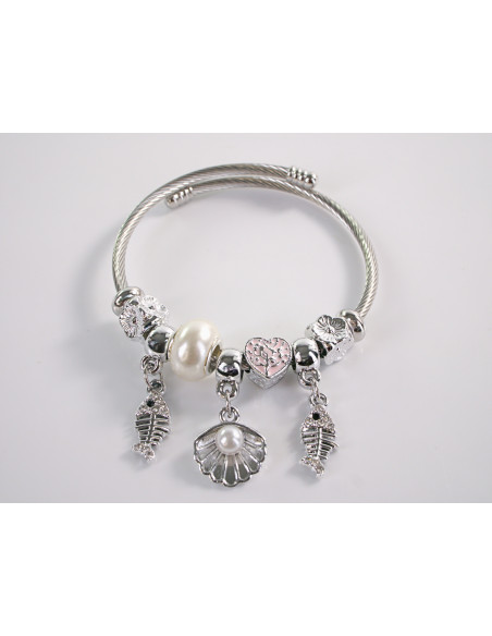 BRANSOLETKA CHARMS Z ZAWIESZKAMI SREBRNA MUSZELKA  BOHO  LOLITA AKCESORIA