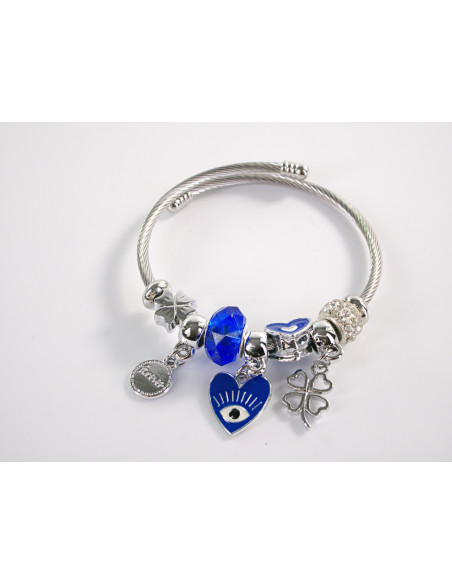 BRANSOLETKA CHARMS Z ZAWIESZKAMI SREBRNA SERCE  BOHO  LOLITA AKCESORIA