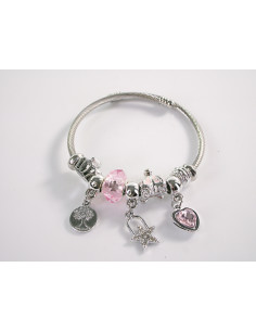 BRANSOLETKA CHARMS Z ZAWIESZKAMI SREBRNA  SERCE BOHO...