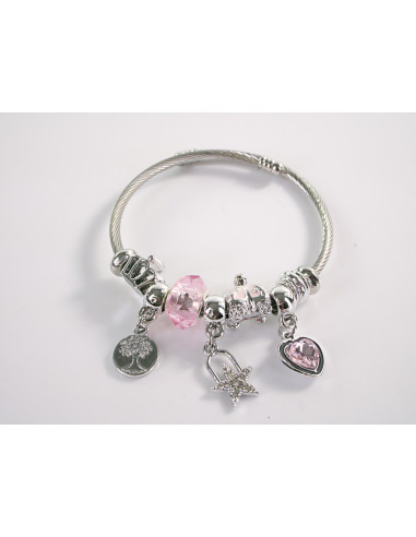 BRANSOLETKA CHARMS Z ZAWIESZKAMI SREBRNA  SERCE...