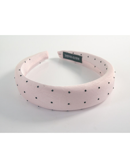 OPASKA DO WŁOSÓW NA GŁOWĘ  RÓŻOWA Z CZARNYMI DŻETAMI  LOLITA AKCESORIA