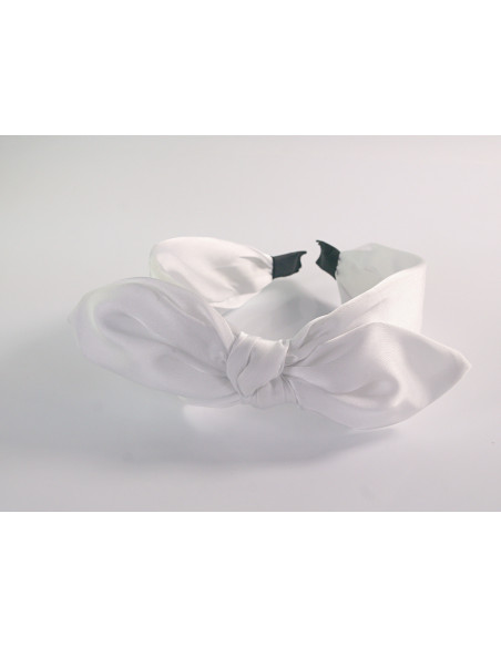 OPASKA DO WŁOSÓW NA GŁOWĘ WĘZEŁ KOKARDA SATYNA LOLITA AKCESORIA BIAŁA