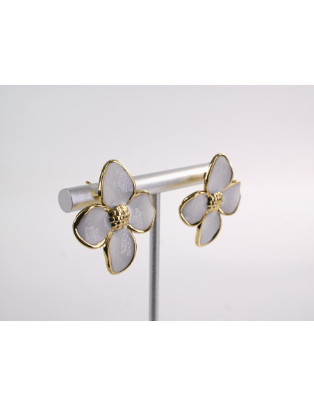 Kolczyki ZŁOTO - BIAŁE KWIATY KWIATKI  CHIRURGICZNA LOLITA AKCESORIA