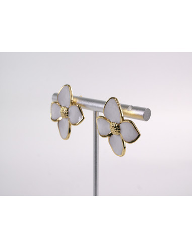 Kolczyki ZŁOTO - BIAŁE KWIATY KWIATKI...