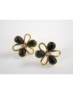 Kolczyki ZŁOTO - CZARNE KWIATY KWIATKI  CHIRURGICZNA...