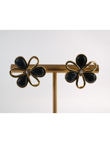 Kolczyki ZŁOTO - CZARNE KWIATY KWIATKI  CHIRURGICZNA LOLITA AKCESORIA