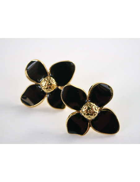 Kolczyki ZŁOTO - CZARNE KWIATY KWIATKI  CHIRURGICZNA LOLITA AKCESORIA