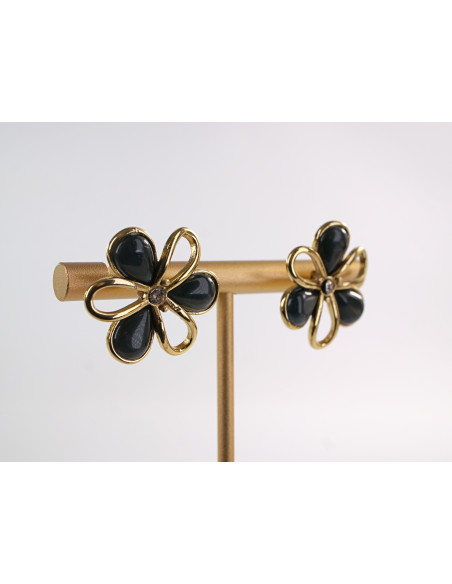 Kolczyki ZŁOTO - CZARNE KWIATY KWIATKI  CHIRURGICZNA LOLITA AKCESORIA
