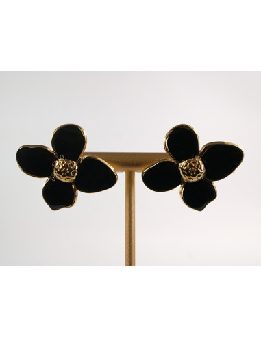 Kolczyki ZŁOTO - CZARNE KWIATY KWIATKI...