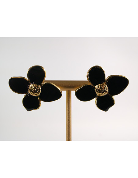 Kolczyki ZŁOTO - CZARNE KWIATY KWIATKI  CHIRURGICZNA LOLITA AKCESORIA