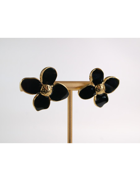 Kolczyki ZŁOTO - CZARNE KWIATY KWIATKI  CHIRURGICZNA LOLITA AKCESORIA