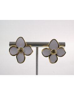 Kolczyki ZŁOTO - BIAŁE KWIATY KWIATKI  CHIRURGICZNA...