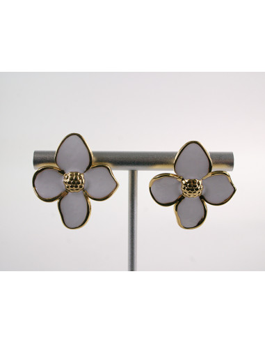 Kolczyki ZŁOTO - BIAŁE KWIATY KWIATKI...