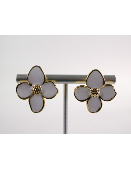 Kolczyki ZŁOTO - BIAŁE KWIATY KWIATKI  CHIRURGICZNA LOLITA AKCESORIA