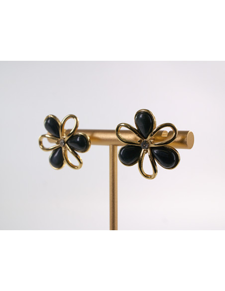 Kolczyki ZŁOTO - CZARNE KWIATY KWIATKI  CHIRURGICZNA LOLITA AKCESORIA