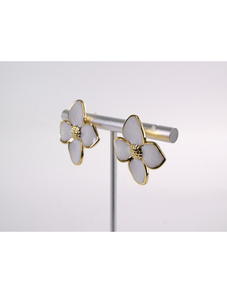 Kolczyki ZŁOTO - BIAŁE KWIATY KWIATKI  CHIRURGICZNA LOLITA AKCESORIA