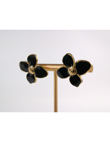 Kolczyki ZŁOTO - CZARNE KWIATY KWIATKI...