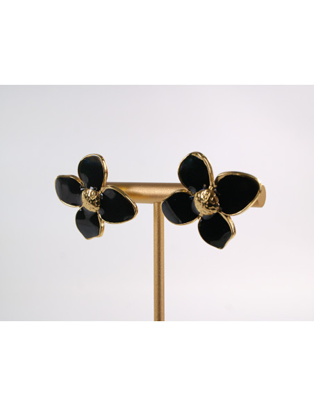 Kolczyki ZŁOTO - CZARNE KWIATY KWIATKI  CHIRURGICZNA LOLITA AKCESORIA