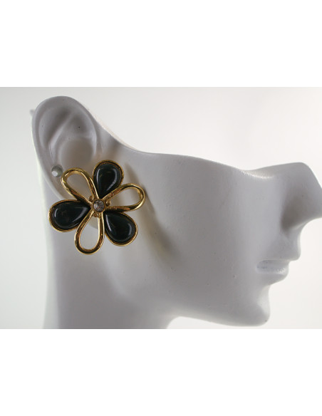 Kolczyki ZŁOTO - CZARNE KWIATY KWIATKI  CHIRURGICZNA LOLITA AKCESORIA