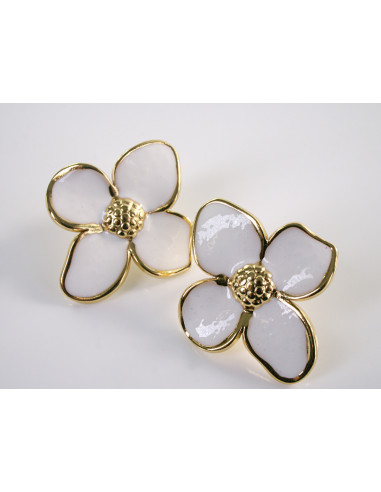 Kolczyki ZŁOTO - BIAŁE KWIATY KWIATKI...