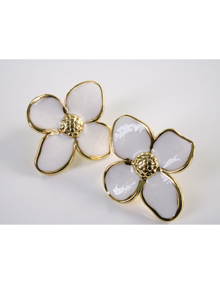 Kolczyki ZŁOTO - BIAŁE KWIATY KWIATKI  CHIRURGICZNA LOLITA AKCESORIA