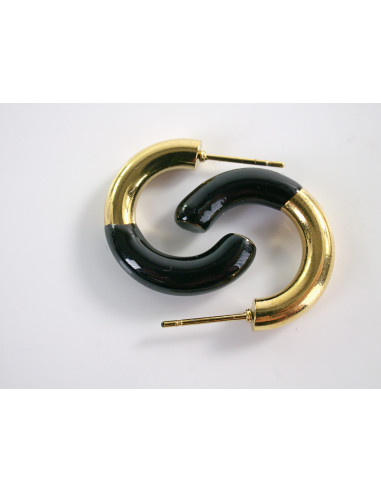 Kolczyki ZŁOTO- CZARNE KOŁA  CHIRURGICZNA...