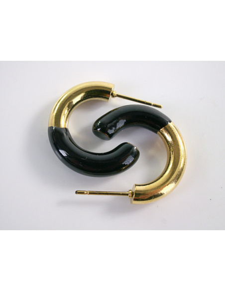 Kolczyki ZŁOTO- CZARNE KOŁA  CHIRURGICZNA LOLITA AKCESORIA