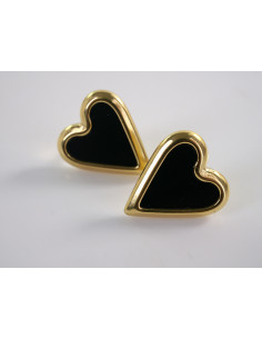 Kolczyki ZŁOTO- CZARNE SERDUSZKA SERCA CHIRURGICZNA...