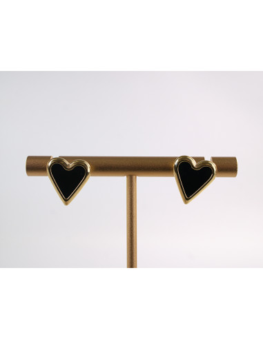 Kolczyki ZŁOTO- CZARNE SERDUSZKA SERCA...