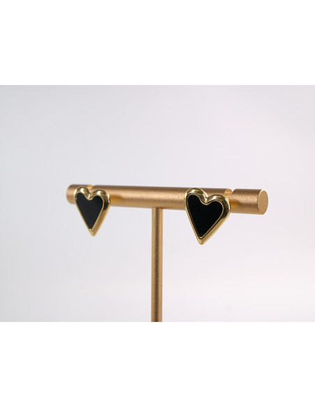 Kolczyki ZŁOTO- CZARNE SERDUSZKA SERCA CHIRURGICZNA LOLITA AKCESORIA