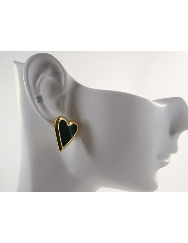 Kolczyki ZŁOTO- CZARNE SERDUSZKA SERCA...