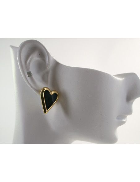 Kolczyki ZŁOTO- CZARNE SERDUSZKA SERCA CHIRURGICZNA LOLITA AKCESORIA