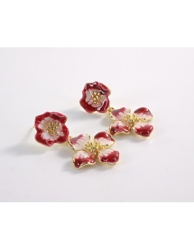 Kolczyki CZERWONO- RÓŻOWE KWIATKI   LOLITA...
