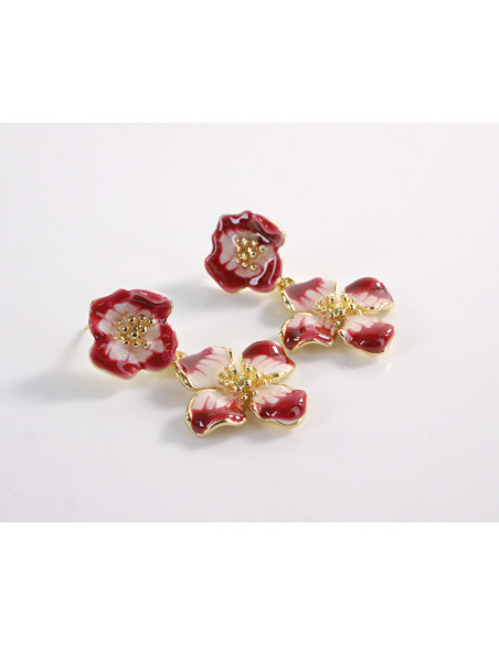 Kolczyki CZERWONO- RÓŻOWE KWIATKI   LOLITA AKCESORIA srebrny sztyft 925