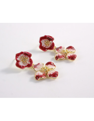 Kolczyki CZERWONO- RÓŻOWE KWIATKI   LOLITA...