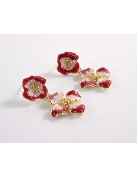 Kolczyki CZERWONO- RÓŻOWE KWIATKI   LOLITA AKCESORIA srebrny sztyft 925