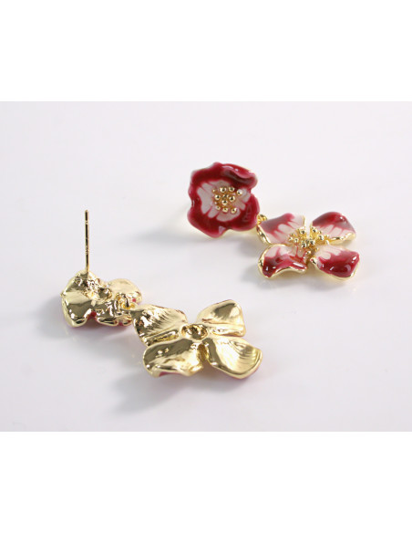 Kolczyki CZERWONO- RÓŻOWE KWIATKI   LOLITA AKCESORIA srebrny sztyft 925