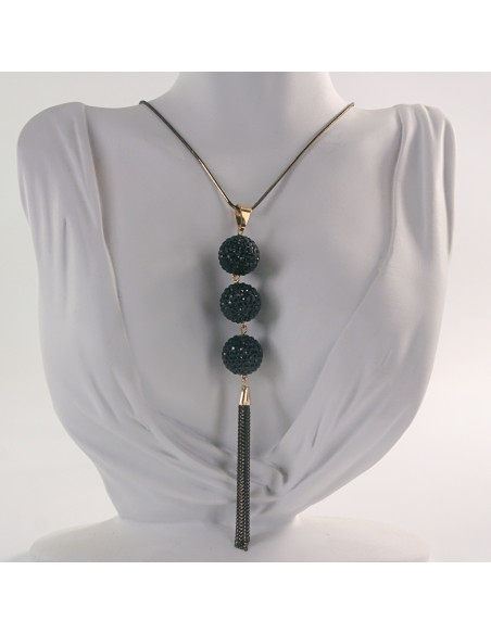 NASZYJNIK DŁUGI WISIOR  MEDALION Lolita Akcesoria CZARNE KULE