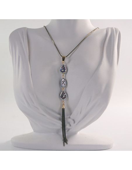 NASZYJNIK DŁUGI WISIOR  MEDALION Lolita Akcesoria PERŁOWE ŁEZKI