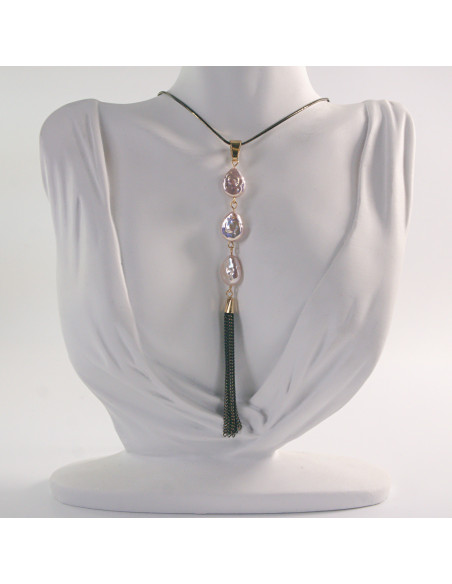 NASZYJNIK DŁUGI WISIOR  MEDALION Lolita Akcesoria PERŁOWE ŁEZKI