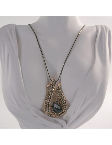 NASZYJNIK DŁUGI WISIOR MEDALION Lolita Akcesoria GRAFITOWO- ZŁOTY ZAWIJAS