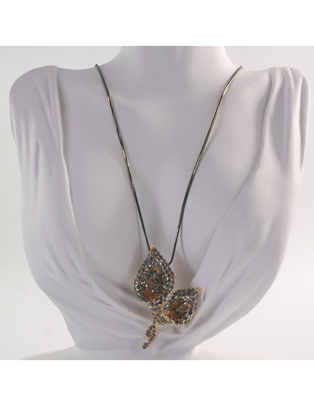 NASZYJNIK DŁUGI WISIOR MEDALION Lolita Akcesoria GRAFITOWY TULIPAN KWIAT