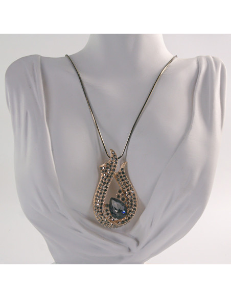 NASZYJNIK DŁUGI WISIOR MEDALION Lolita Akcesoria GRAFITOWO- ZŁOTY ZAWIJAS