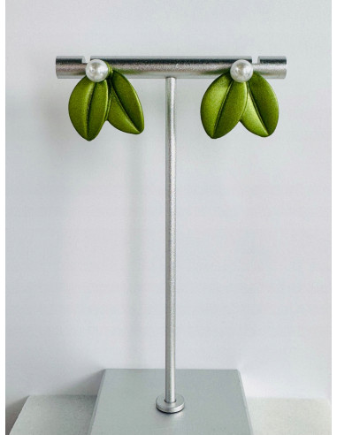 Kolczyki ZIELONE LIŚCIE z PERŁĄ BOHO Lolita...