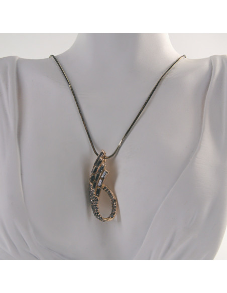 NASZYJNIK DŁUGI WISIOR MEDALION Lolita Akcesoria GRAFITOWO- ZŁOTY ZAWIJAS